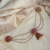 Gold Alike Red Flower Jada Bun Billai Maatil -  Pearl Maatil - Jhumka - G11499
